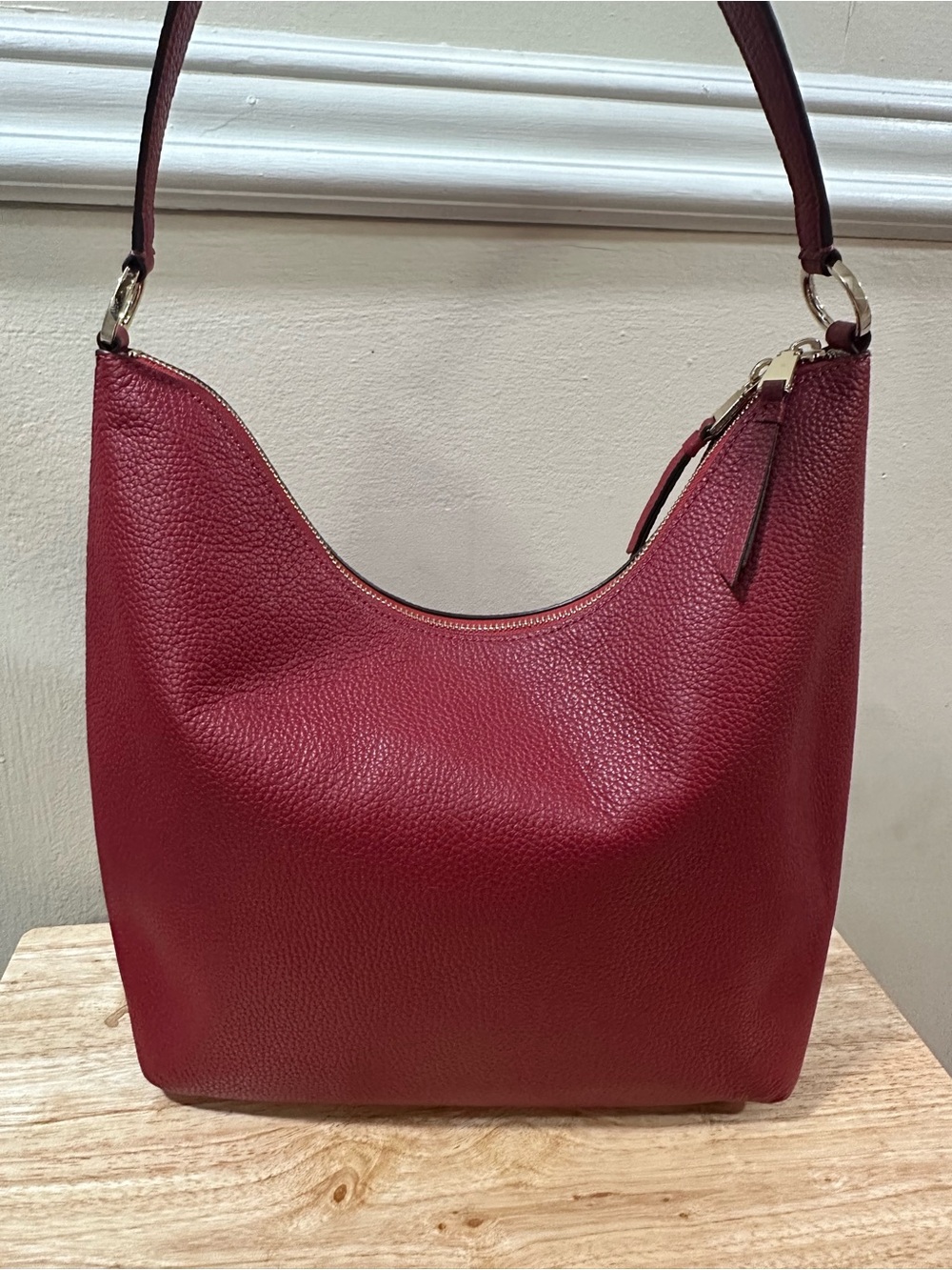 kate spade Red Pebbled Leather Shoulder Hobo Bag with Hold Hardware - Picture 16 of 16